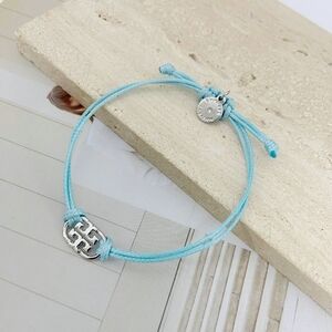 Tory Burch Silver Charm Bracelet with Light Blue Cord